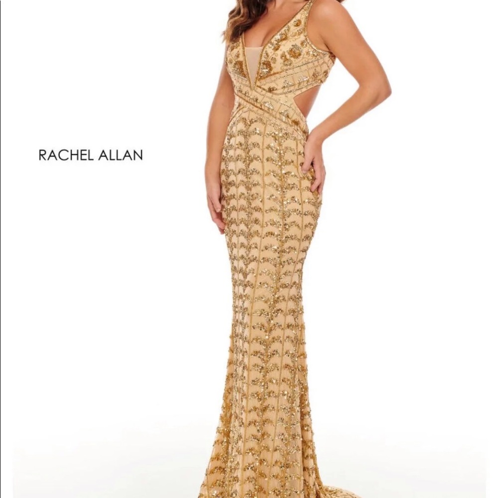Gold sequins evening gown.